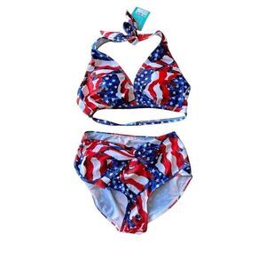 NWT Aonishua American flag high waist bikini (L)
